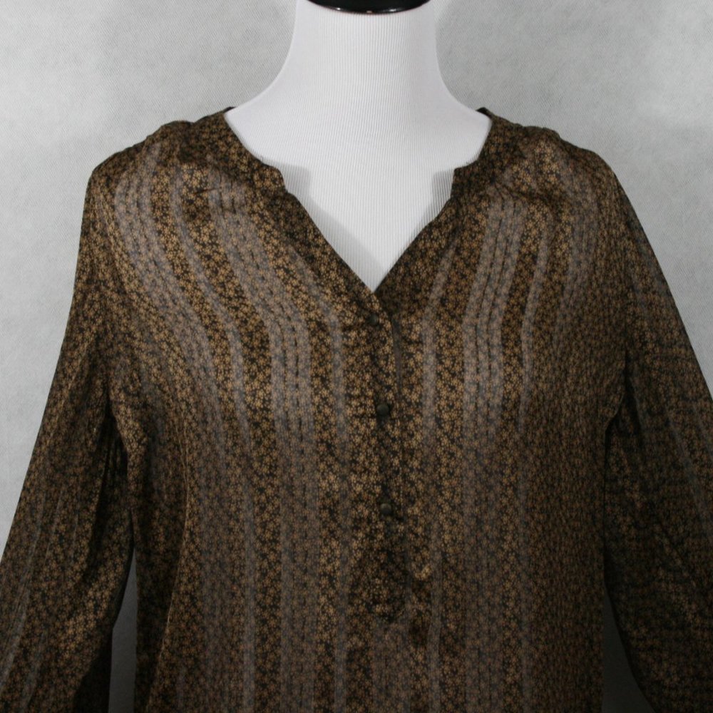 ROZ & ALI Brown & Black Floral Sheer Polyester Blouse SZ M EUC - Picture 3 of 9